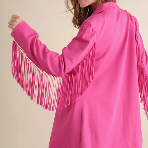 NEW! Blue B Double Breasted Fringe Blazer, Box Cut Y2K Retro D. Gibson Style SML - Picture 7 of 9